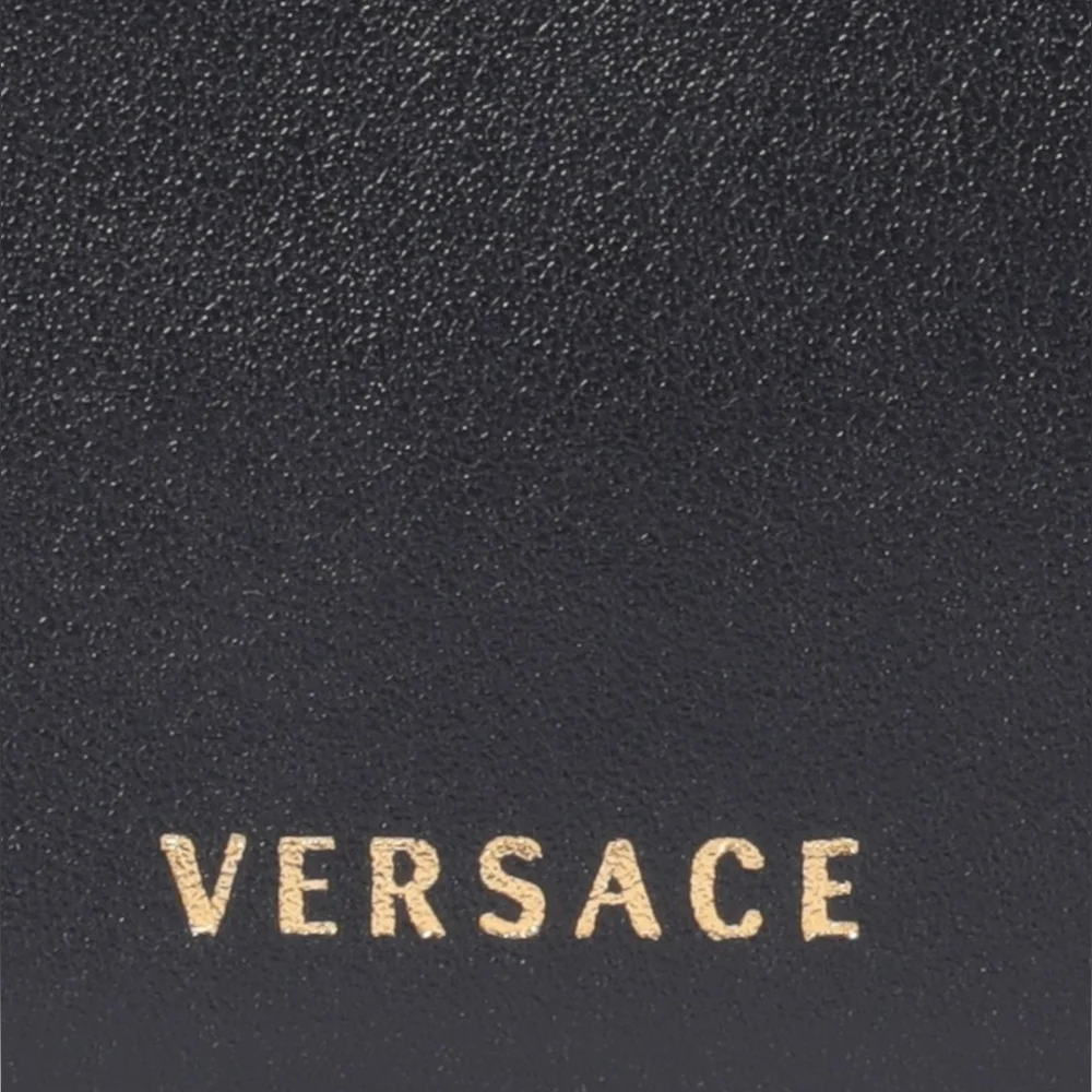 VERSACE Black All Over Medusa Stud Zip Card Holder Wallet
